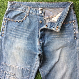 JAPANESE STUDDED Y2K Jeans Vintage Faded Patchwork Straight Leg / 32 Inch Waist / W32 L29