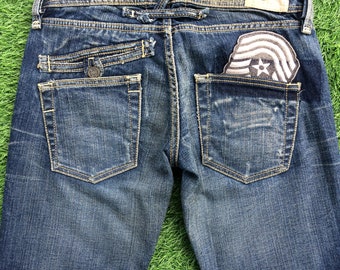 Size 26 Y2K Low Rise Distressed Flare Jeans W28 L31 Bootcut Denim, Vintage Low Waist Flared Denim Pants, waist 28"