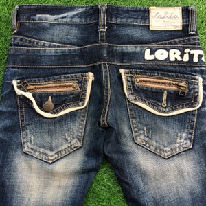 Size 26 Y2K Low Rise Distressed Jeans W31 L31 Japanese Designer Denim, Vintage Double Waist Straight Denim Pants Size M