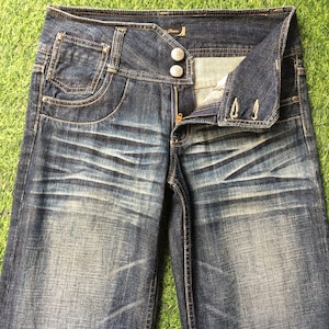 Size 27 Y2K Low Rise Distressed Flare Jeans W29 L30 Japanese Denim, Vintage Low Waist Flared Denim Pants, waist 29&quot;