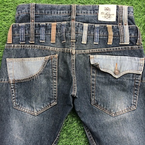 サイズ 32 ダメージ加工 日本製 ダブルウエスト デニム ジーンズ パンツ、Dominate ハンドクラフト ジーンズ