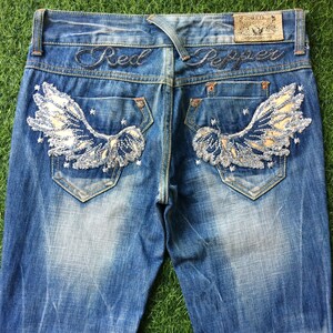Size 28 Red Pepper Angel Wing Embroidery Denim W30 L30 Low Waist