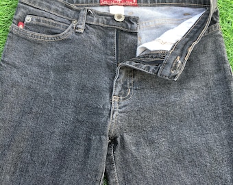 Y2K Low Rise Flare Jeans, Distressed Black Denim USA Jeans (W25 L30)