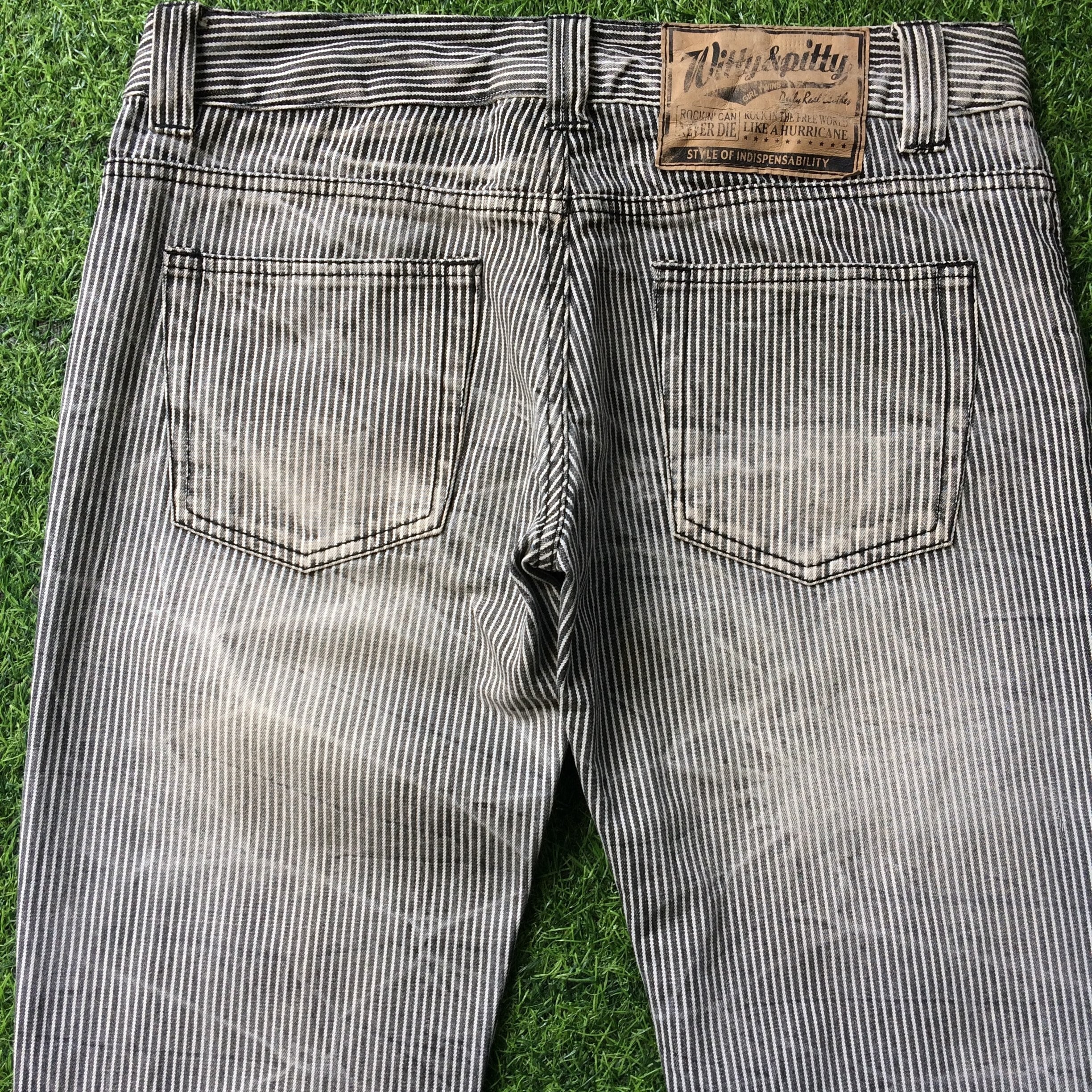 Size 32 Distressed Hickory Stripe Jeans Straight Tapered Leg Pinstripe Jeans Japanese Denim Large 32