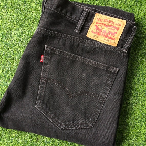 Size 38 Vintage Distressed Levis 505 Plus Size Black Wash Denim