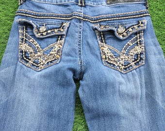 Geborduurde bootcut-jeans met lage taille: lichtblauwe wassing, New West-stijl