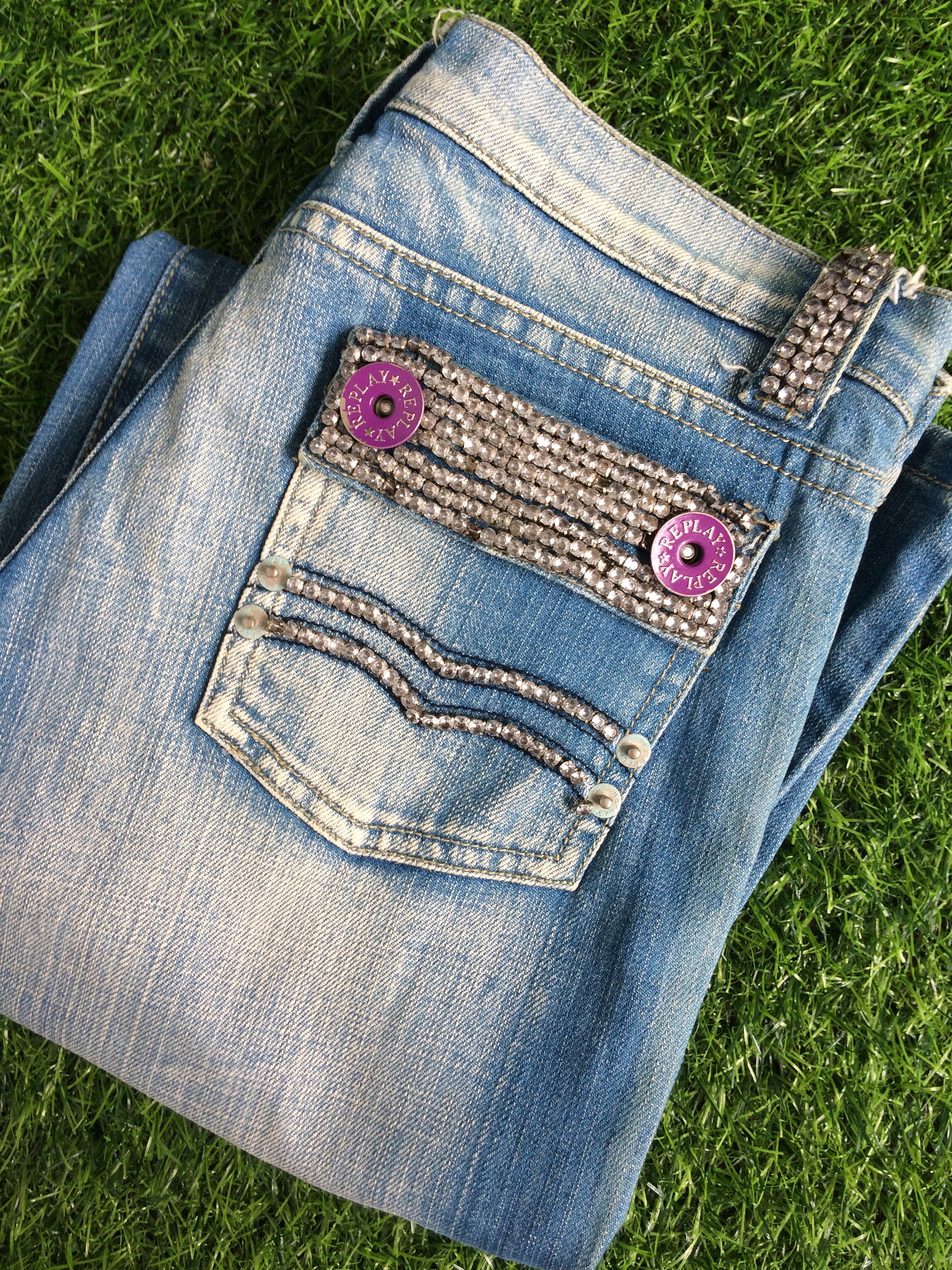 W27 L32 Replay Distressed Bootcut Jeans 