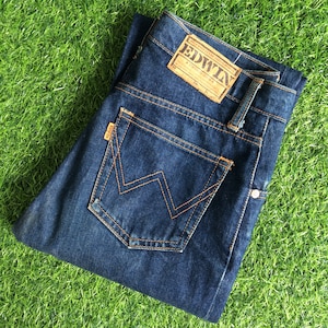 Size 27 Vintage 90&#39;s Edwin Western Distressed Jeans W27 L29 Dark Wash Denim Petite Jeans Made In Japan Waist 27&quot;