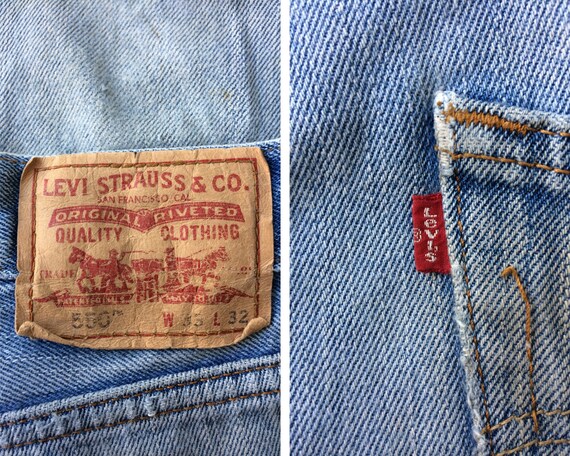 Size 33 Vintage Distressed Ripped Levis 550 Dirty… - image 9