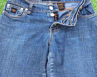Calça jeans vintage Bongo Bootcut, braguilha com botões aparentes, tamanho 24 (cintura) x 31 (comprimento)