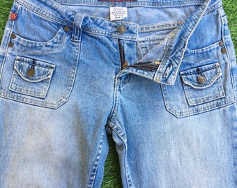 Jeans elasticizzati YMI Bootcut W30 L33 Jeans a zampa d'elefante a vita bassa, lavaggio chiaro usurato, gamba larga, vita 30"