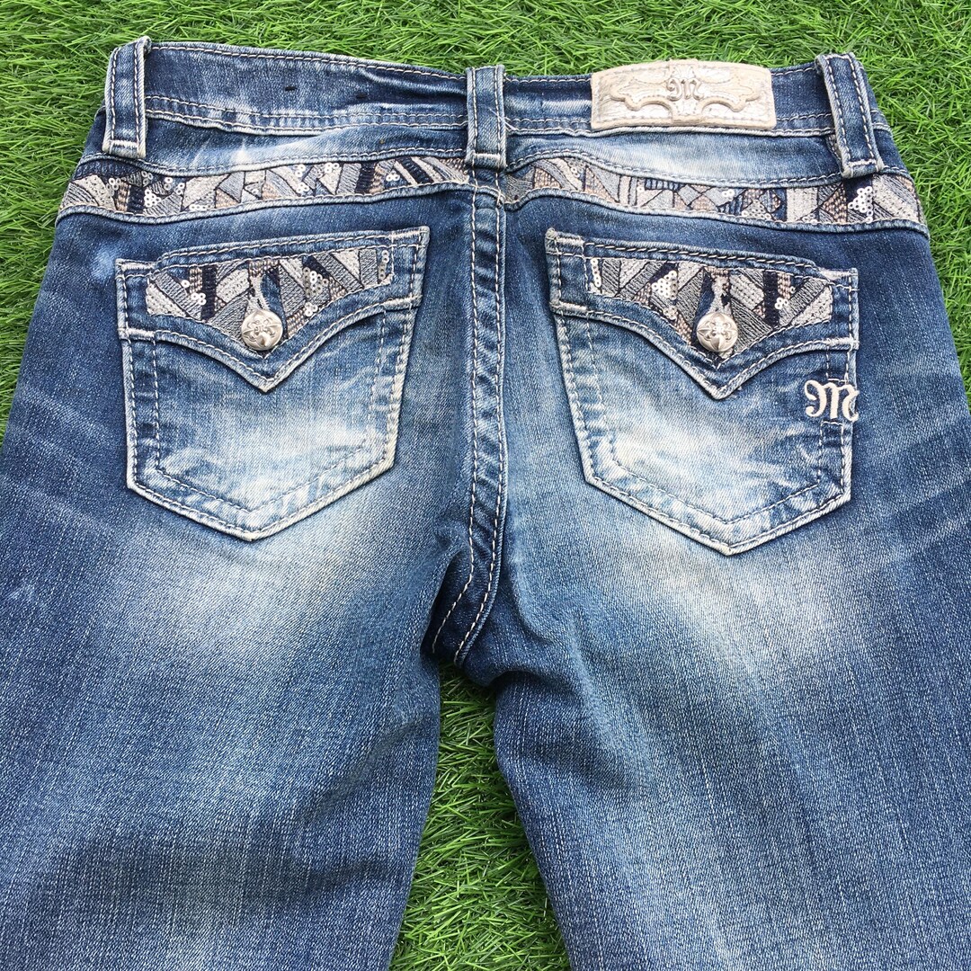 ミスミー ローライズ ブーツカット ジーンズ、装飾グランジスタイル