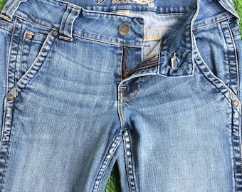 Y2K bootcut jeans low rise light blue wash flared wide leg stretch denim