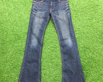 Y2K Low Rise Flare Jeans W25 L27 Japanese Denim, Vintage Low Waist Flared Denim Pants, waist 25"