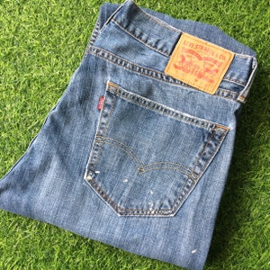 Size 35 Vintage Distressed Levis 505 Painted Jeans W35 L33 Light Wash Denim Straight Fit Jeans Plus Size Boyfriend Jeans Waist 35&quot;