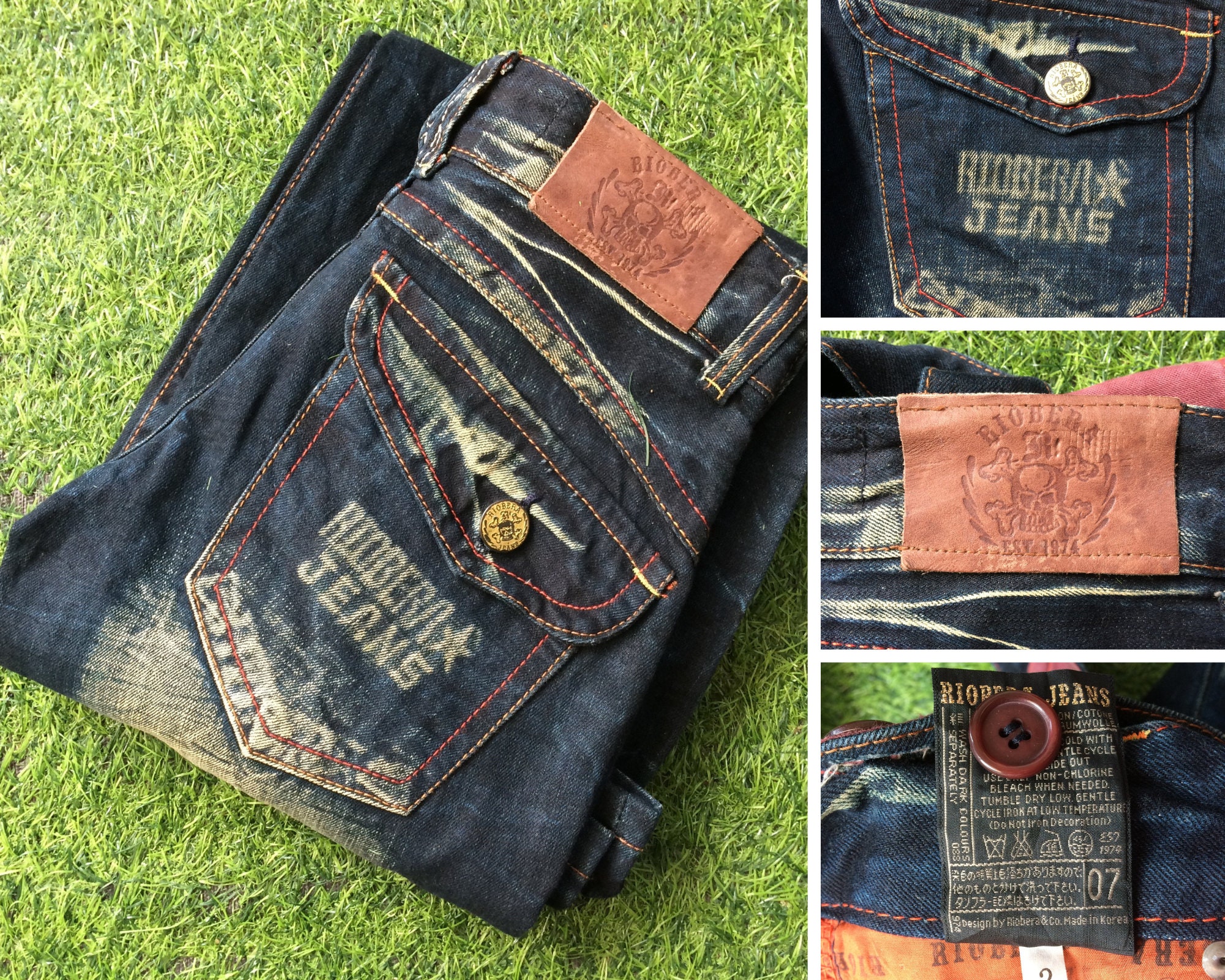Size 25 Riobera Bib Jeans W28 L32 Low Rise Dark Blue