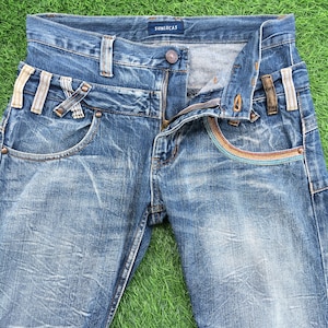 Japanese Double Waist Denim Pants W31 L32 Grunge Straight Leg Workwear Denim Jeans, Medium&quot;