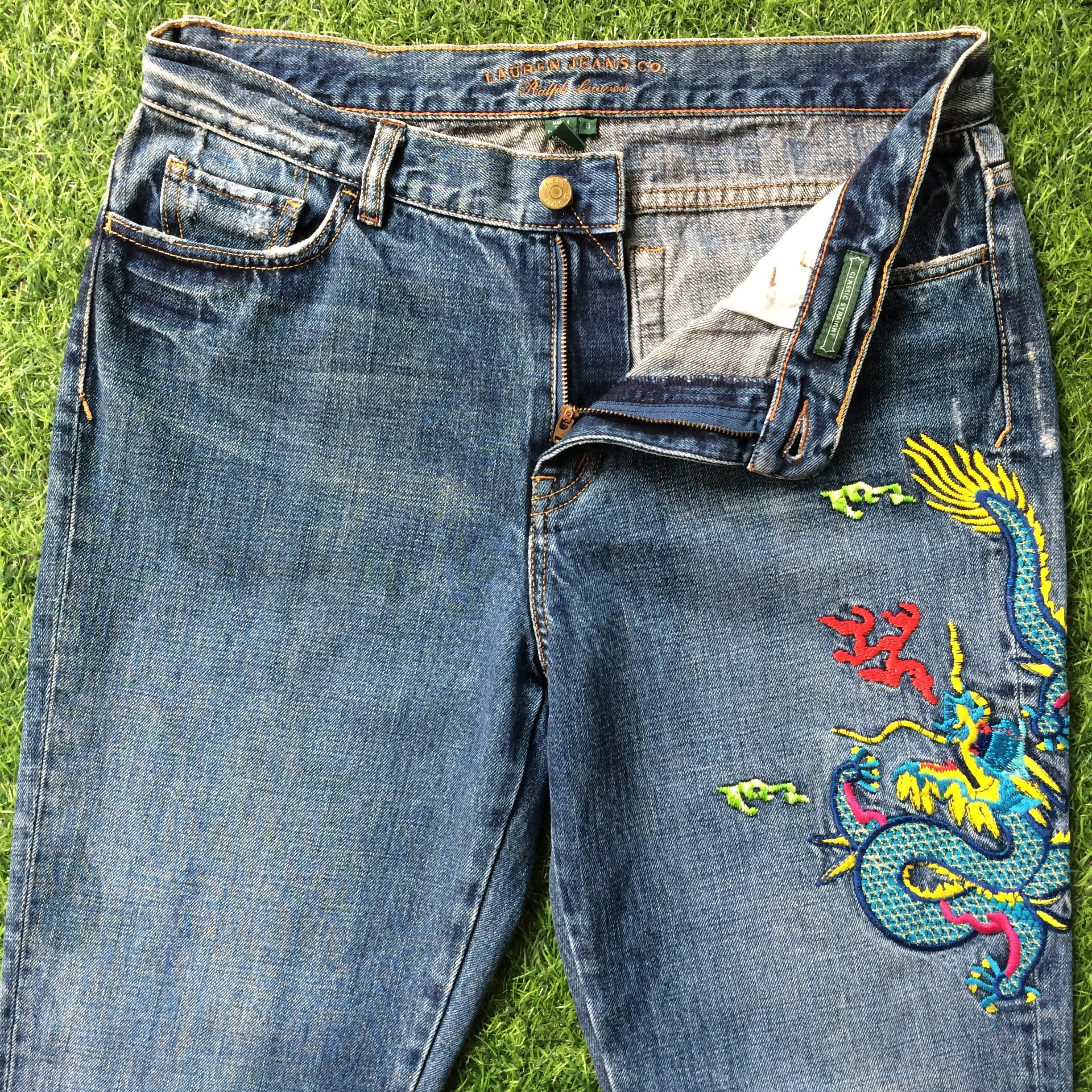 Size 32 Distressed Lauren Embroidered Dragon Jeans Classic - Etsy