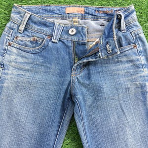 Vintage Y2K Light Wash Low Rise Flared Jeans, Extra Small, 2000s Low Waist Faded Denim Bootcut Flares