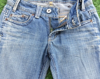 Vintage Y2K Light Wash Low Rise Flared Jeans, Extra Small, 2000s Low Waist Faded Denim Bootcut Flares