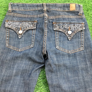 Y2K LA Idol USA Low Rise Distressed Bootcut Jeans W26 L33, Vintage Low Waist Flared Denim Pants, waist 26&quot;