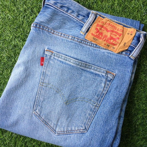 Size 38 Vintage Distressed Levis 501 Stretch Jeans W38 L29 Light