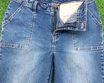 Vaqueros estilo Western Bootcut Fatigue Y2K, talla W27 L30, estilo moderno relajado, de mezclilla de lavado claro y pierna ancha.