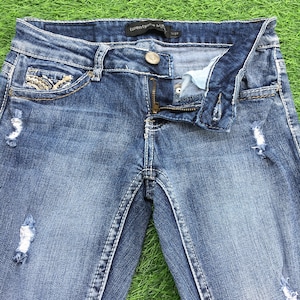 Vintage Y2K Light Wash Low Rise Flared Jeans, Extra Small, 2000s Low Waist Faded Ripped Denim Bootcut Flares