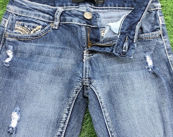 Vintage Y2K Light Wash Low Rise Flared Jeans, Extra Small, 2000s Niski stan Wyblakłe rozdarcia Denim Bootcut Flares