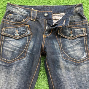 Y2K Low Rise Distressed Bootcut Jeans W28 L28 Japanese Denim, Vintage Low Waist Flared Denim Pants, waist 28&quot;