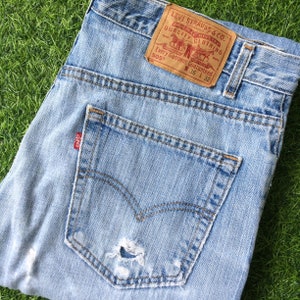 Size 35 Vintage Plus Size Distressed Levis 505 Ripped Jeans Light Wash Denim Regular Fit Straight Leg Jeans Boyfriend Jeans Waist 35"