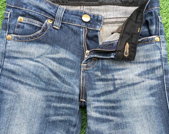 Vaqueros bootcut de tiro bajo Y2K, talla 28, denim elástico acampanado japonés