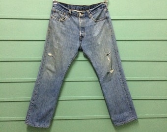 Vintage Levi's 501 Jeans, Distressed Ripped Denim (W33 L29)