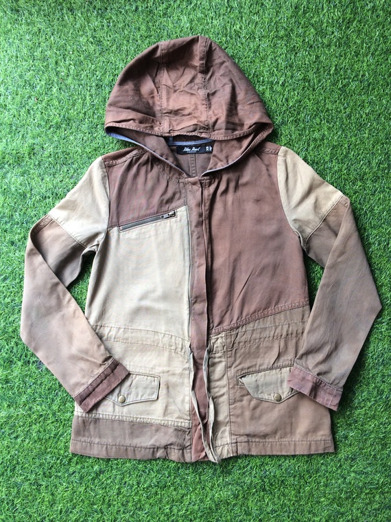 Distressed Patchwork Jacket Parka Zip Up Hoodie - image 2