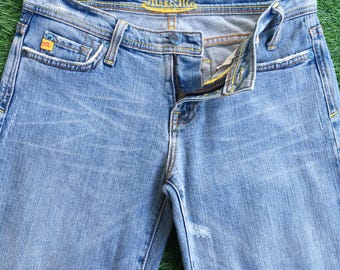 Miss Me lichtblauwe wassing 2000's grunge-stijl lage taille verfraaid geborduurde kenmerkende laarsjeans met hoge taille