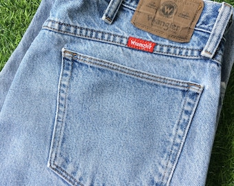 Vintage 90s Wrangler Jeans: Light Wash, Distressed Denim, Size 35