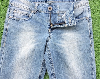 Size 5 L.e.i Jeans Bootcut Stretch Jeans W27 L29 Low Waist Distressed Wide Leg Flare Jeans, Waist 27"
