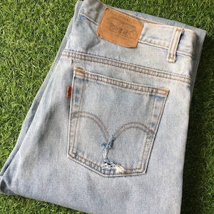 Size 32 Vintage Distressed Levis 506 Jeans W32 L30 Light Wash Rigid Denim Orange Tab Straight Leg Jeans Waist 32"