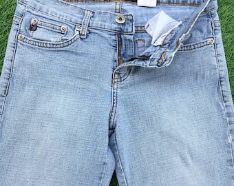 Size 5 Y2K Low Rise Distressed Bootcut Jeans W25 L31 Just USA Jeans, Vintage Low Waist Flared Denim Pants, waist 25"