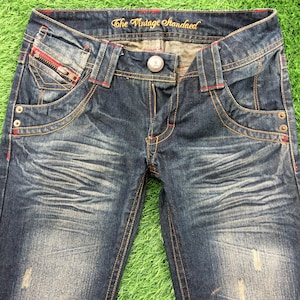 Y2K Low Rise Distressed Flare Jeans W29 L30 Japanese Denim, Vintage Low Waist Flared Denim Pants, waist 29&quot;