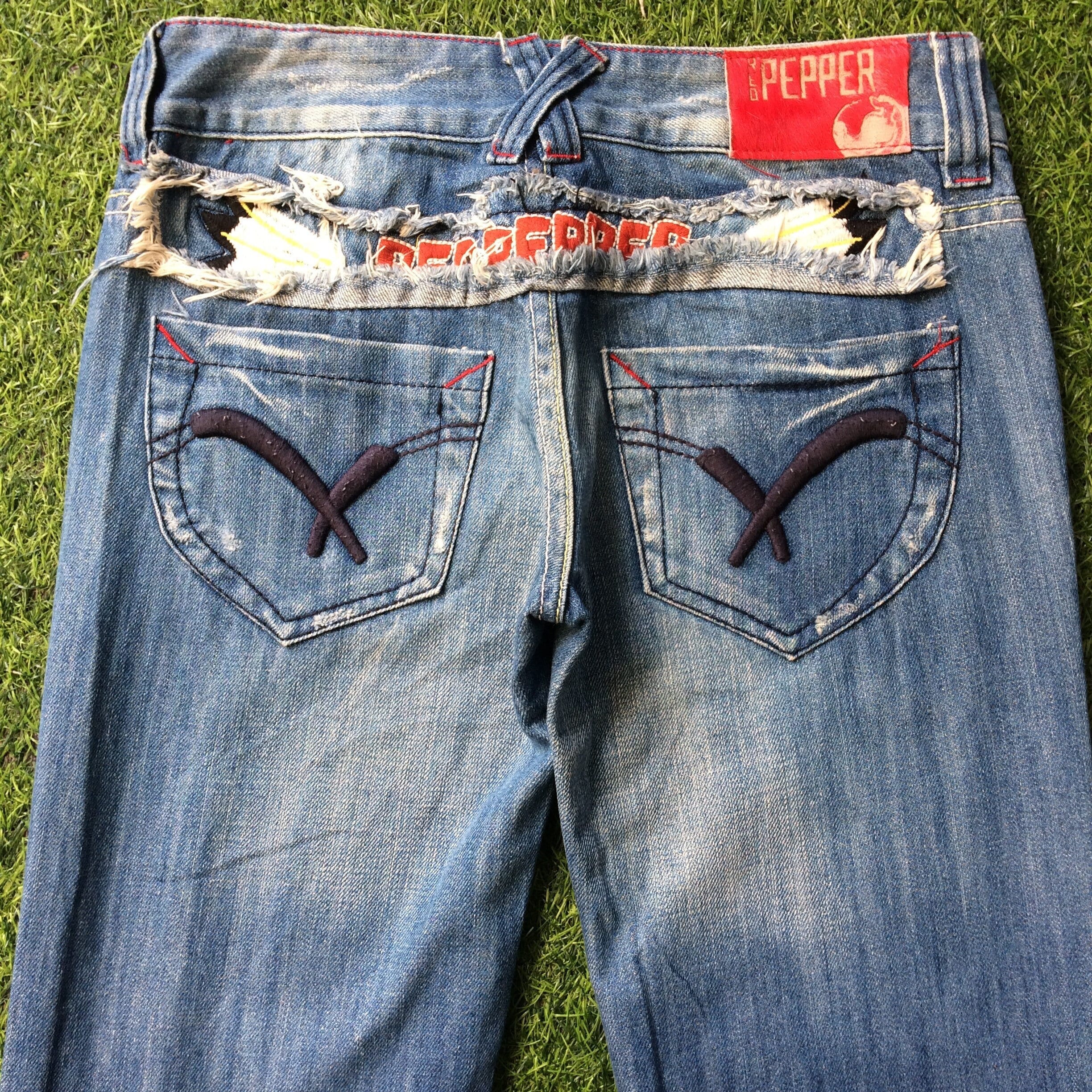Red Pepper Embroidered Bootcut Jeans, Y2K Low-rise (W28 L29) - Etsy