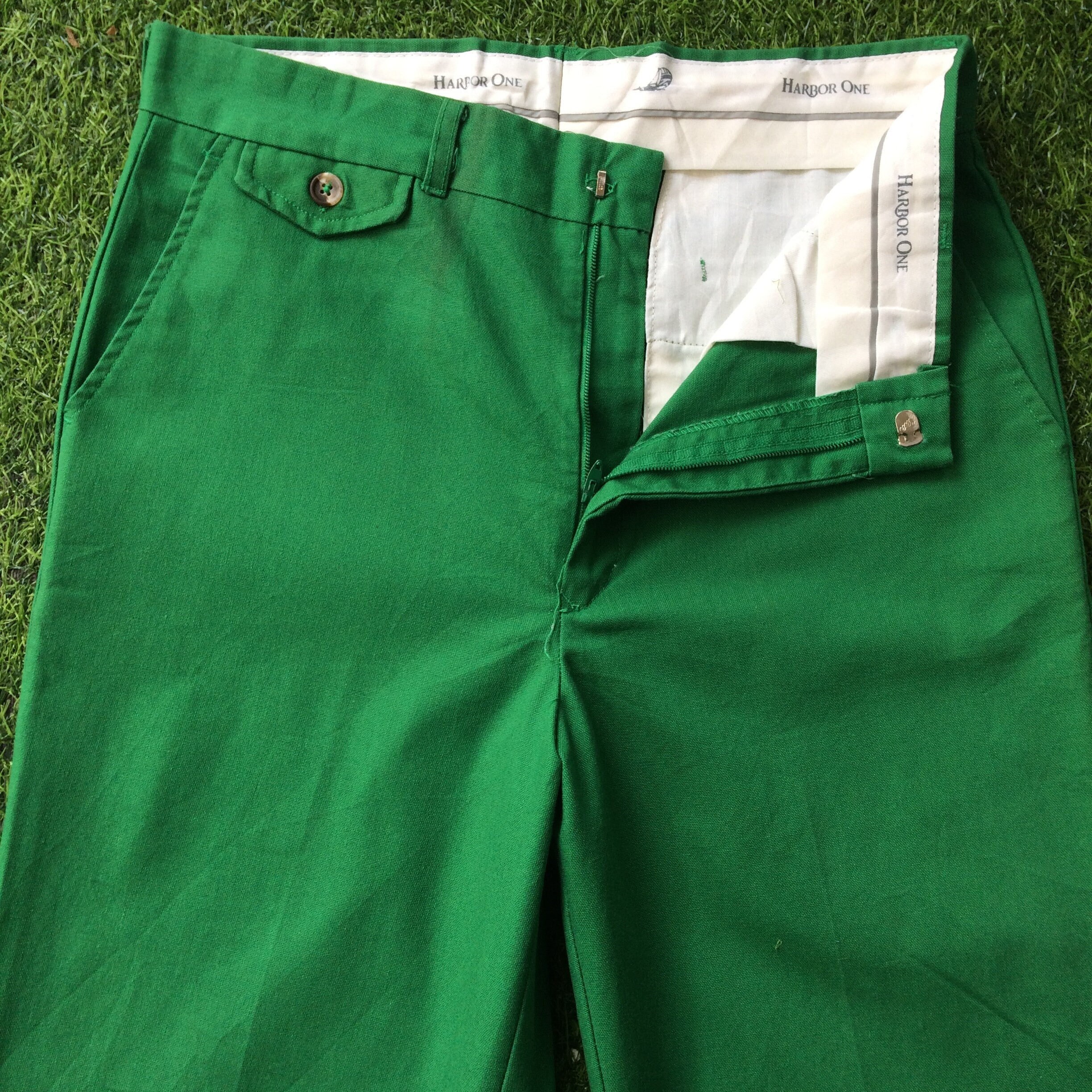 Size 29 Vintage 80s Harbour One Green Pants W29 L31 Talon Zipper Classic Trousers Pants, Waist 29"