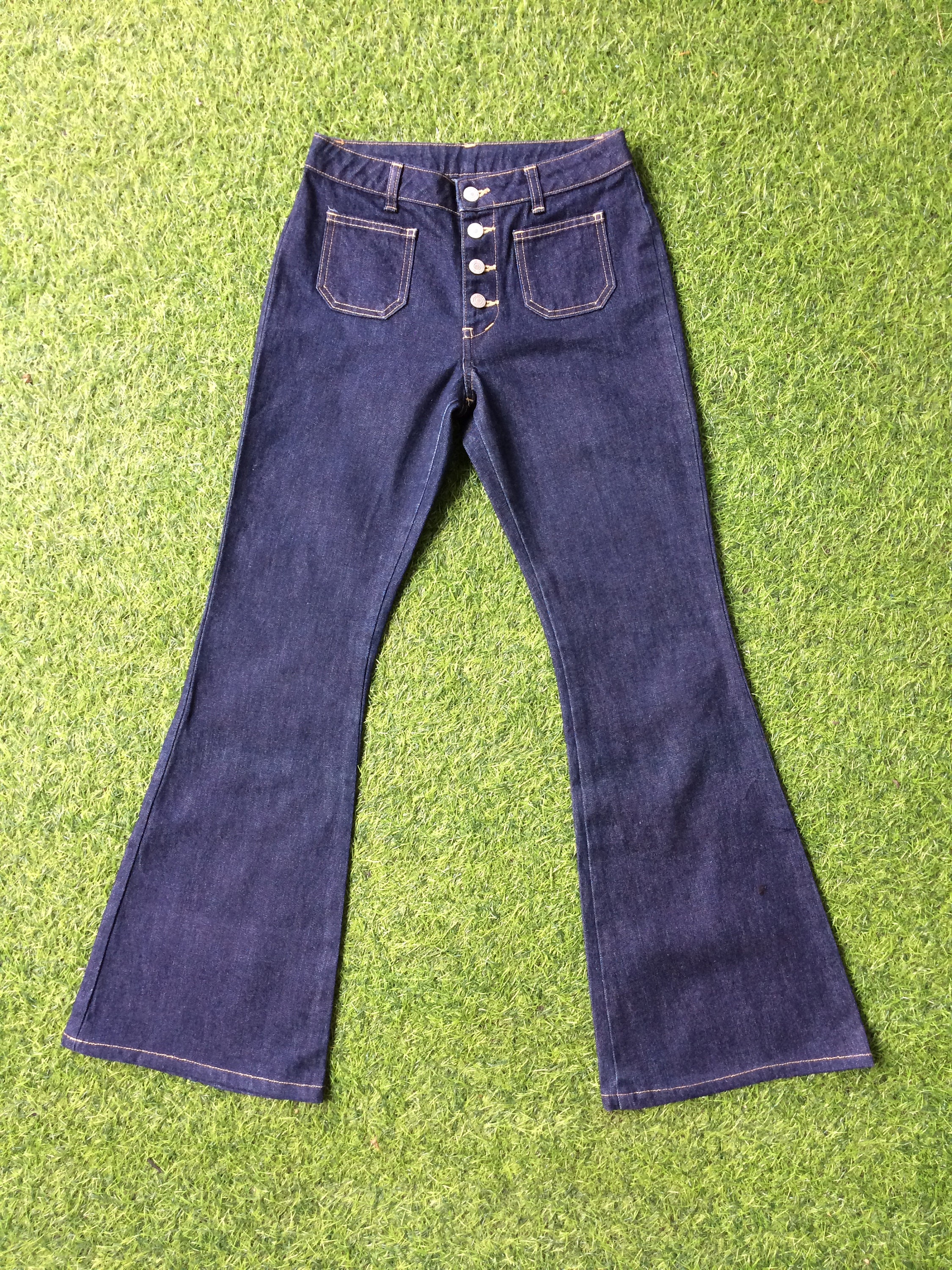 BackyardFashion Size 26 Vintage Sailor Jeans Wide Leg Jeans W26 L30 Exposed Button Fly Sailor Jean Dark Wash Denim Jeans Made in Japan Waist 26