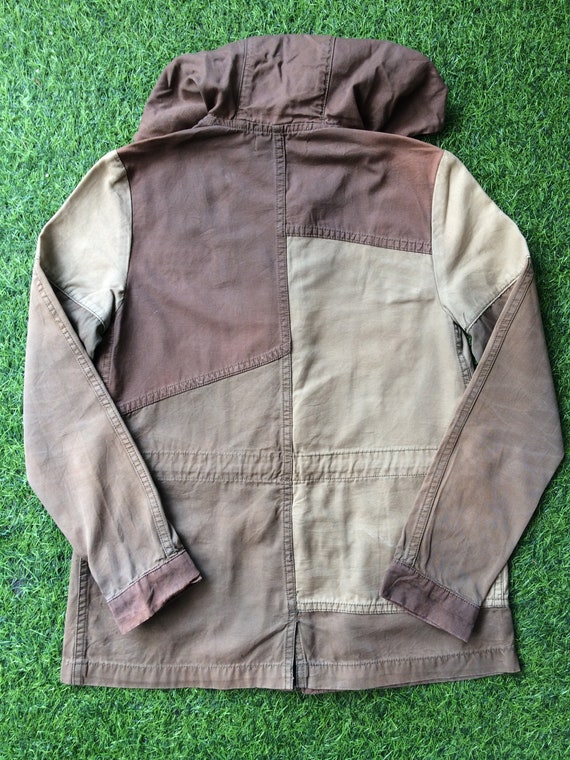 Distressed Patchwork Jacket Parka Zip Up Hoodie - image 3