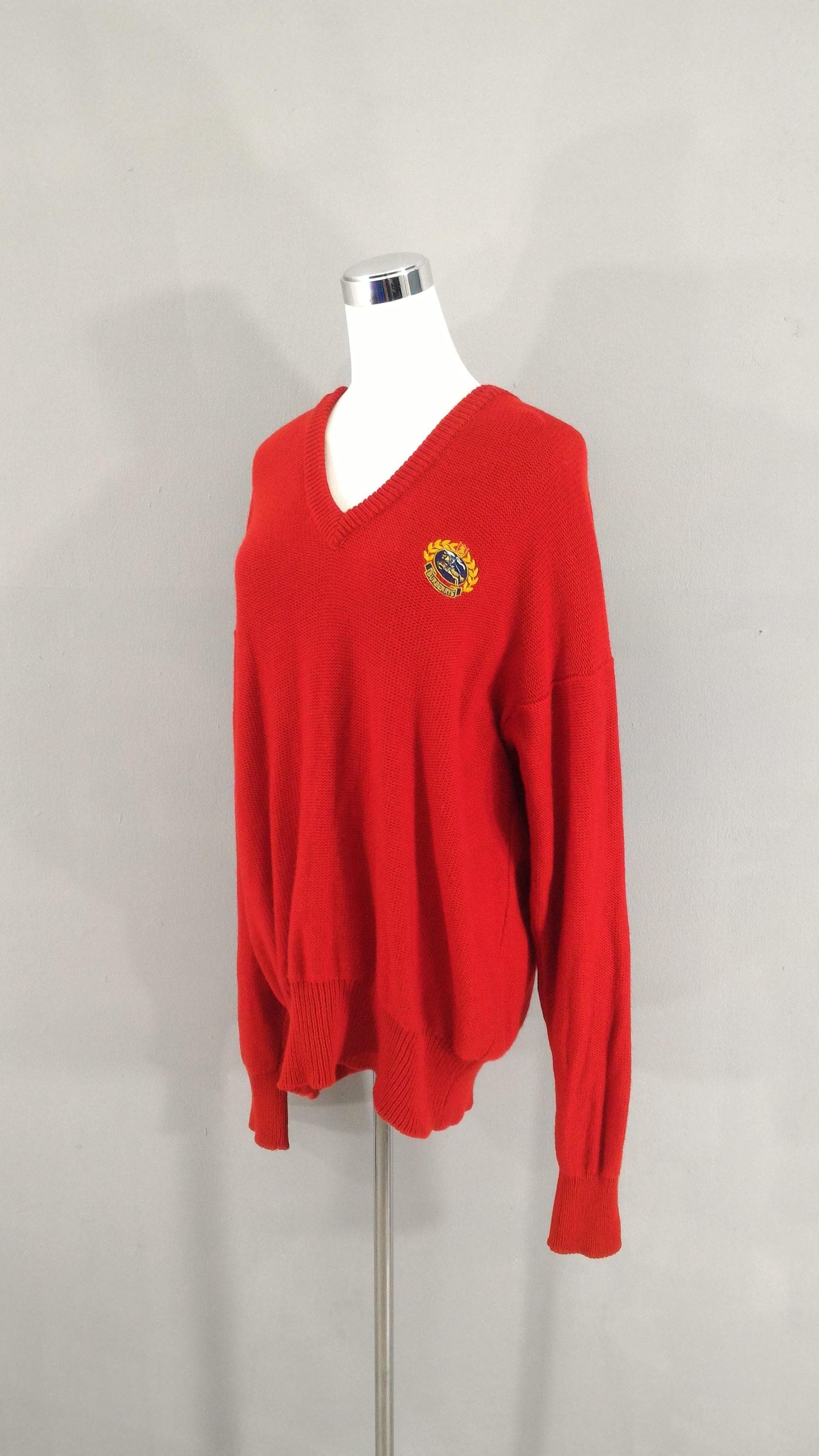 Buy Vintage Burberrys V-neck Red Knitwear Made in England Online 