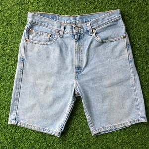 Size 34 Vintage Levis 505 Shorts Jeans High Waisted Distressed Light Wash Blue Denim Shorts Waist 34&quot;