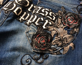 Size 27 Grasshopper Denim Skulls W29 L30 Embroidery Tapered