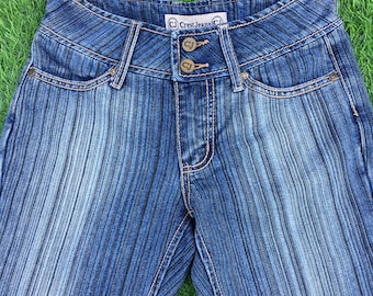 Jean à fines rayures vintage Y2K, taille mi-haute effet vieilli, L25 L31