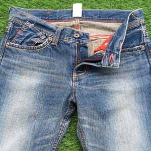 Size 29 Y2K Low Rise Distressed Flare Jeans W30 L26 Japanese Denim, Vintage Low Waist Kick Flared Denim Pants, waist 30&quot;