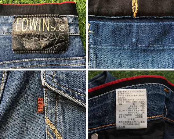 パンツ 00s EDWIN selvedge patchwork denim y2k Japanese Edwin Jersey Medium Blue Wash 2000's Grunge Style